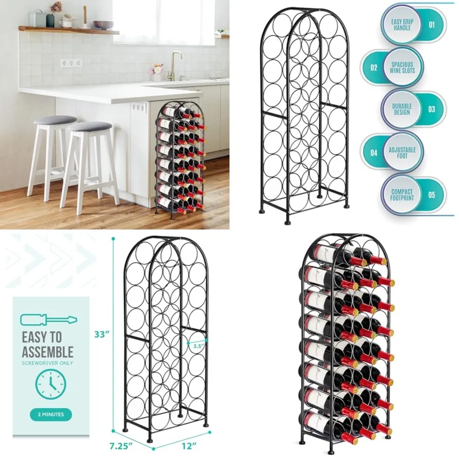

Freestanding Wine Rack - Elegant and Unique Bordeaux Chateau Style Floor Wine Stand for 23 Wine Bottle Storage, Champagne, Meta