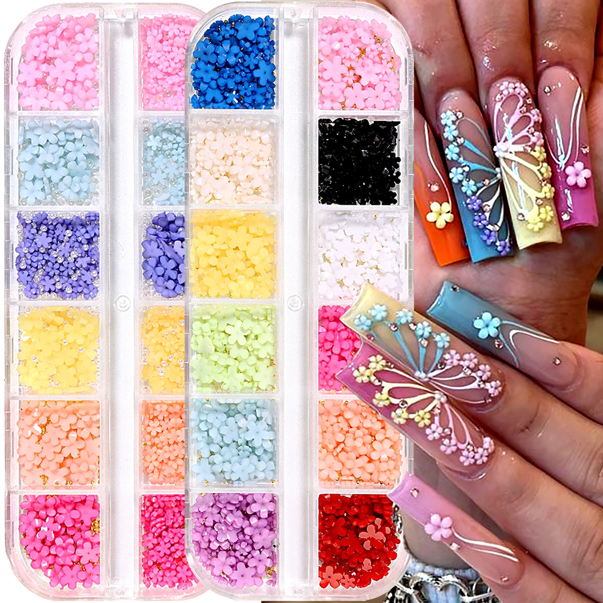 ดอกไม้อะคริลิค 3 มิติ สำหรับตกแต่งเล็บ (มีลูกปัดเหล็ก) ดอกไม้หลากสีสัน 5 กลีบ สำหรับตกแต่งเล็บ ทำเล็บ DIY อุปกรณ์ทำเล็บ