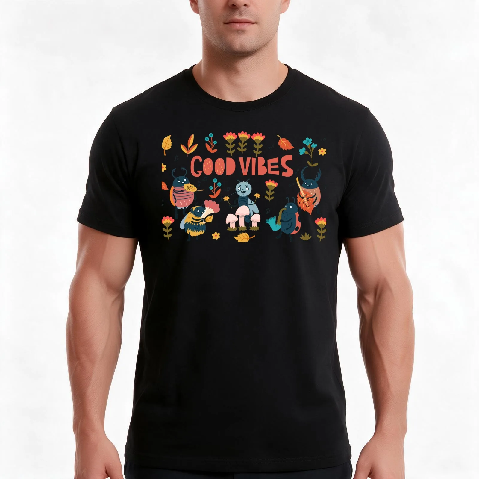 Pattern with cute insect musicians T-Shirt Summer Casual Cotton Tee Oversized Streetwear Tops Vintage Graphic Print
