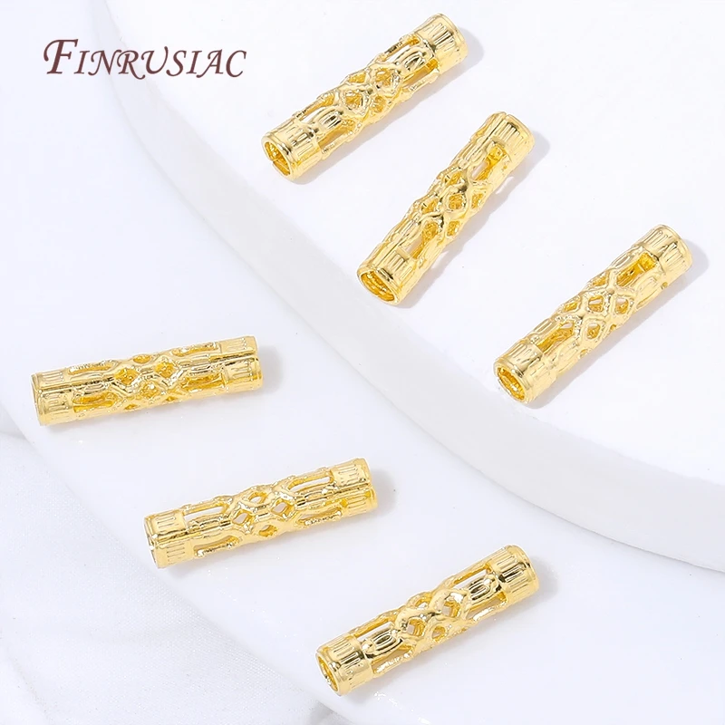 18K Gold Plated Long Tube Spacer Beads Vintage Filigree Cylinder Beads For Jewelry Making Bracelet Necklace Accessories view 4