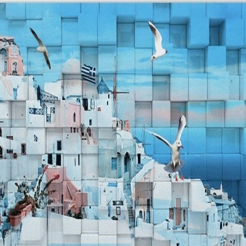 MU9089 Moderna semplice pittura a olio 3D stereoscopico Greco Egeo Mare TV sfondo muro CAPELLO