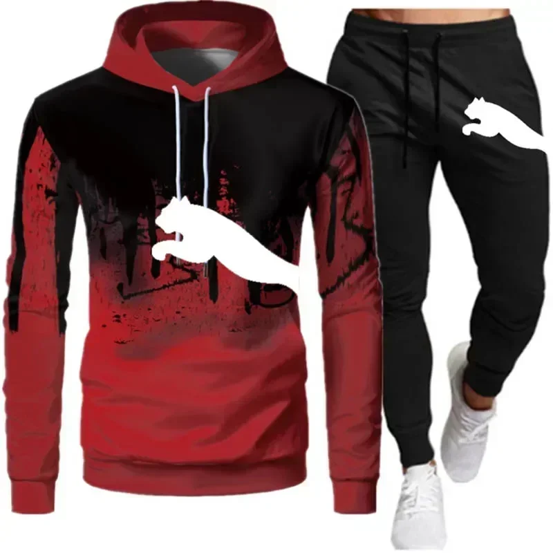 Men's Brand Tracksuit Men's Hoodies + Sweatpants Sets Casual Sports Suits Autumn Winter New Men's Fashion Hooded Suits Clothes