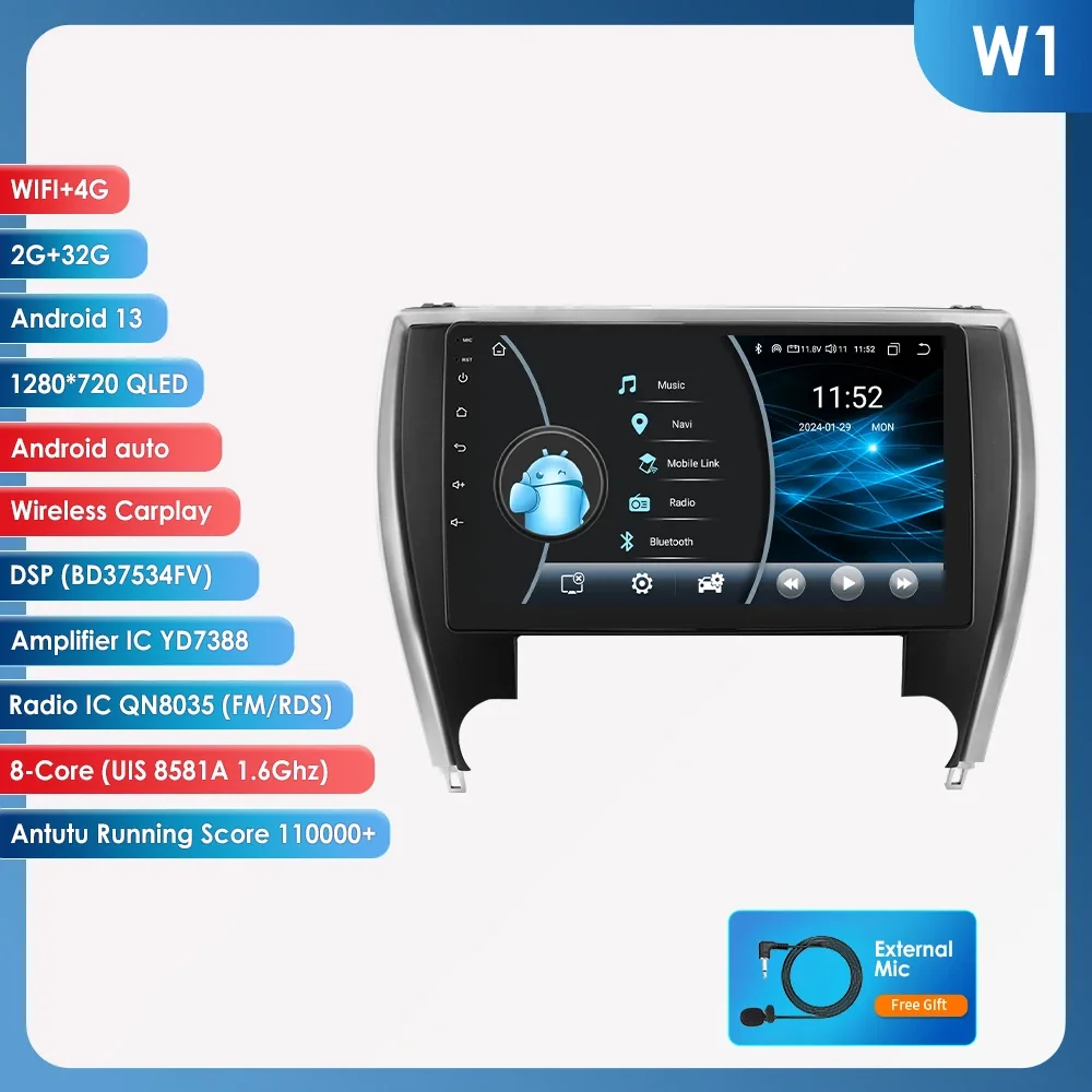 Hizpo Auto Radio Player Head Unit Plug Und Play Für Toyota Camry 2015-2017 Nordamerika Version GPS Navigation android Auto DSP