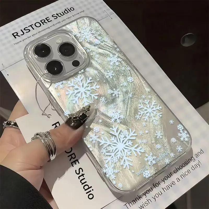 Elegant Winter White Snowflakes Matte IMD Phone Case for Xiaomi Redmi Note 14 13 12 11 Pro Plus 5G 10  13C 12 13 14C 4G Cover view 3