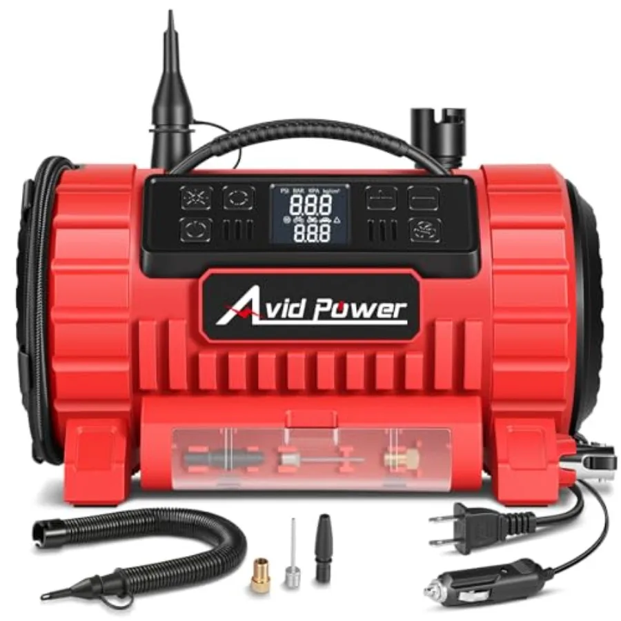 

Tire Inflator Portable Air Compressor 12V DC/110V AC Car Tire Pump with Inflation and Deflation 5 Preset Modes Digital LCD Gaug