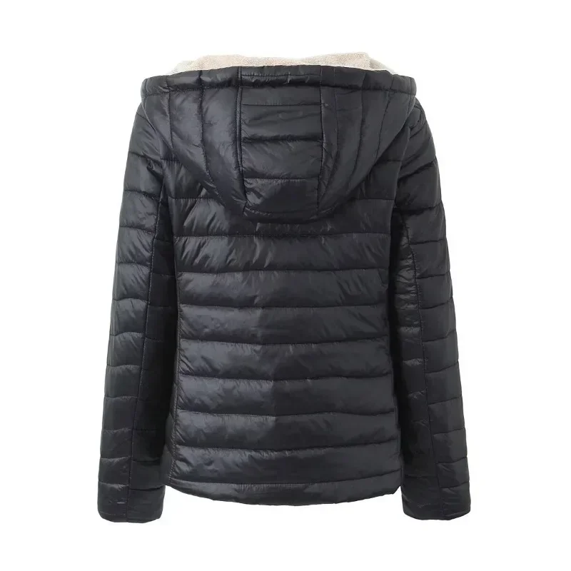 New Autumn and Winter Fashion Casual Versatile Hooded Striped Lambskin and Plush Cotton Coat Plus Plus Plus Size Cotton Jacket