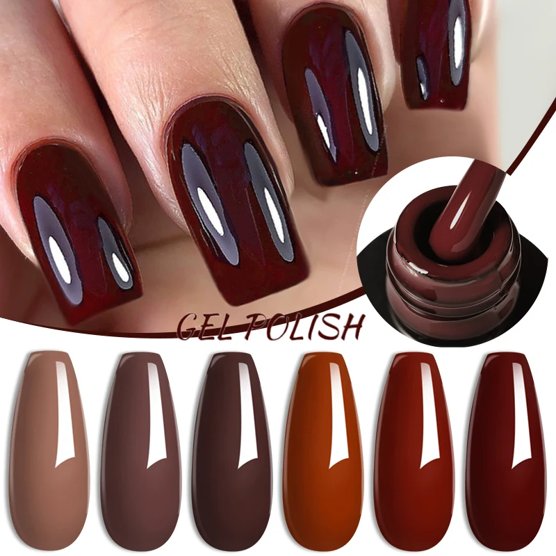 LILYCUTE Caramel Color Gel Nail Polish 2022 Autumn Brown Wine Red Series For New Year Gifts Soak Off Nail Art Gel Varnish