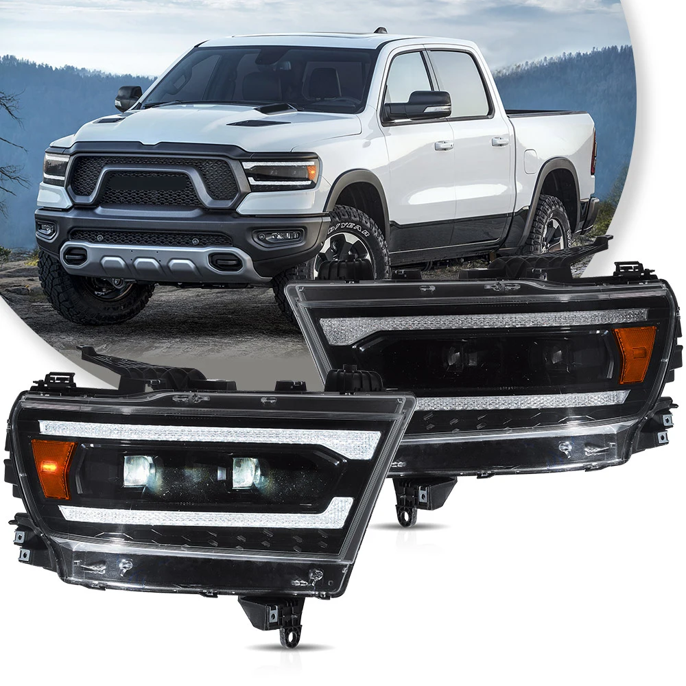 Vland 19-24 Ram 1500 Full LED Headlights Complete Upgrade Assembly Plug And Play Direct Replacement Automotive Head Lamp