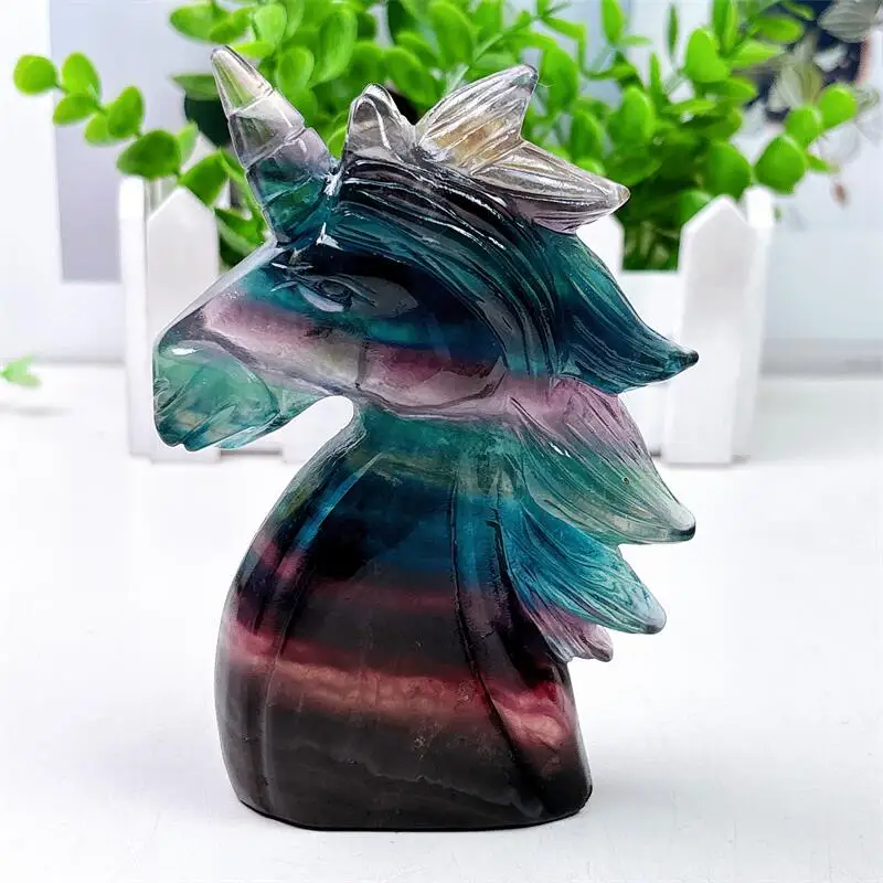 

Natural Colored Fluorite Unicorn Carving Powerful Animal Healing Office Desktop Furniture Home Decoration 1pcs