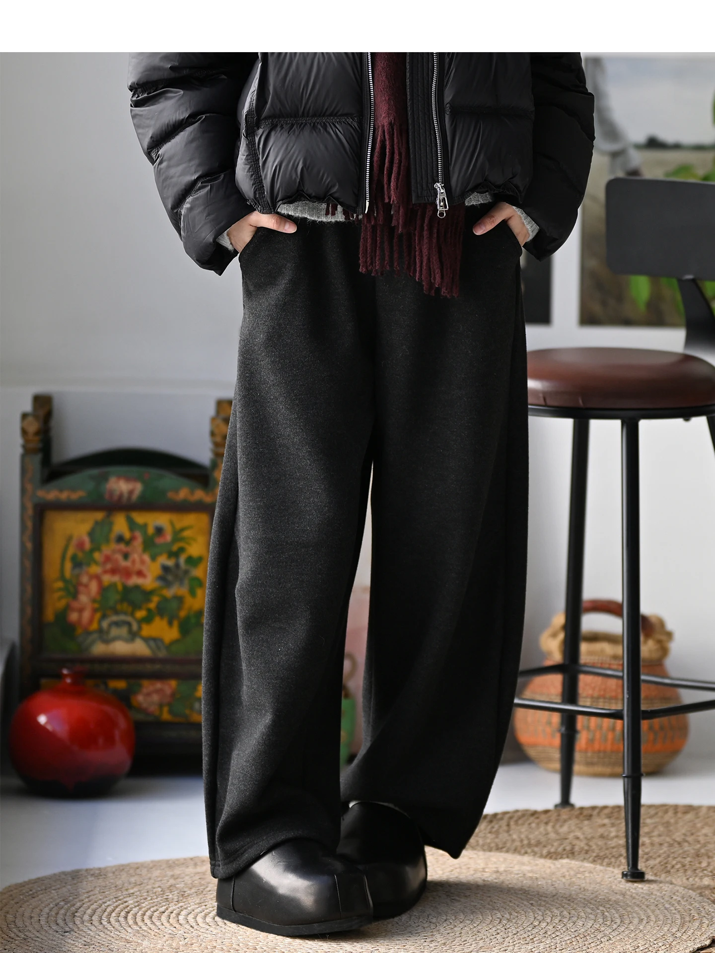 

Женские зимние утепленные шерстяные повседневные брюки Ele Commuter с высокой талией, прямые, с карманами, теплые