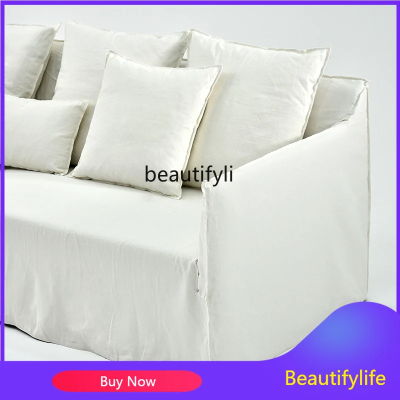 

Белый кремовый тканевый диван в скандинавском стиле, простая гостиная, бесшумный стиль, прямой ряд мебели