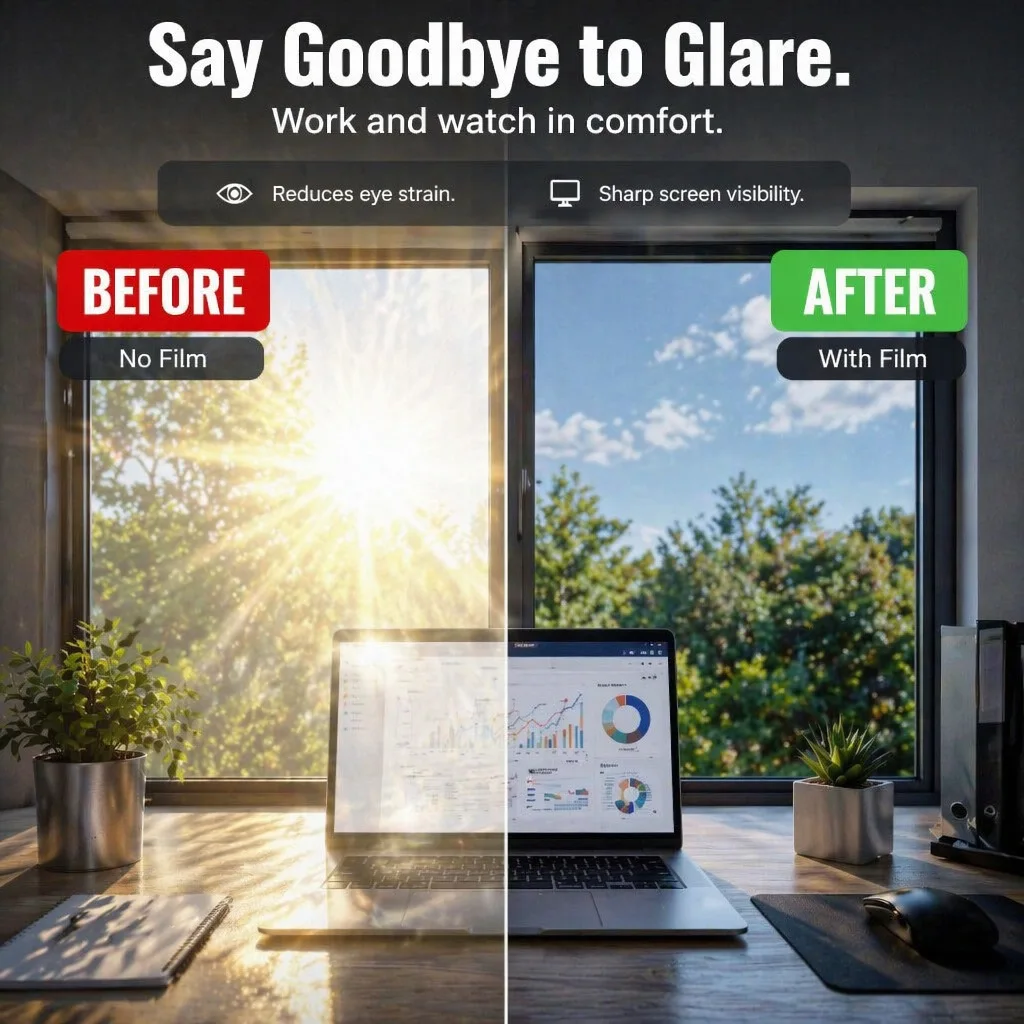 Daytime One Way Silver Mirror Privacy Window Film UV Protection Heat Control Static Cling for Home Office Glass
