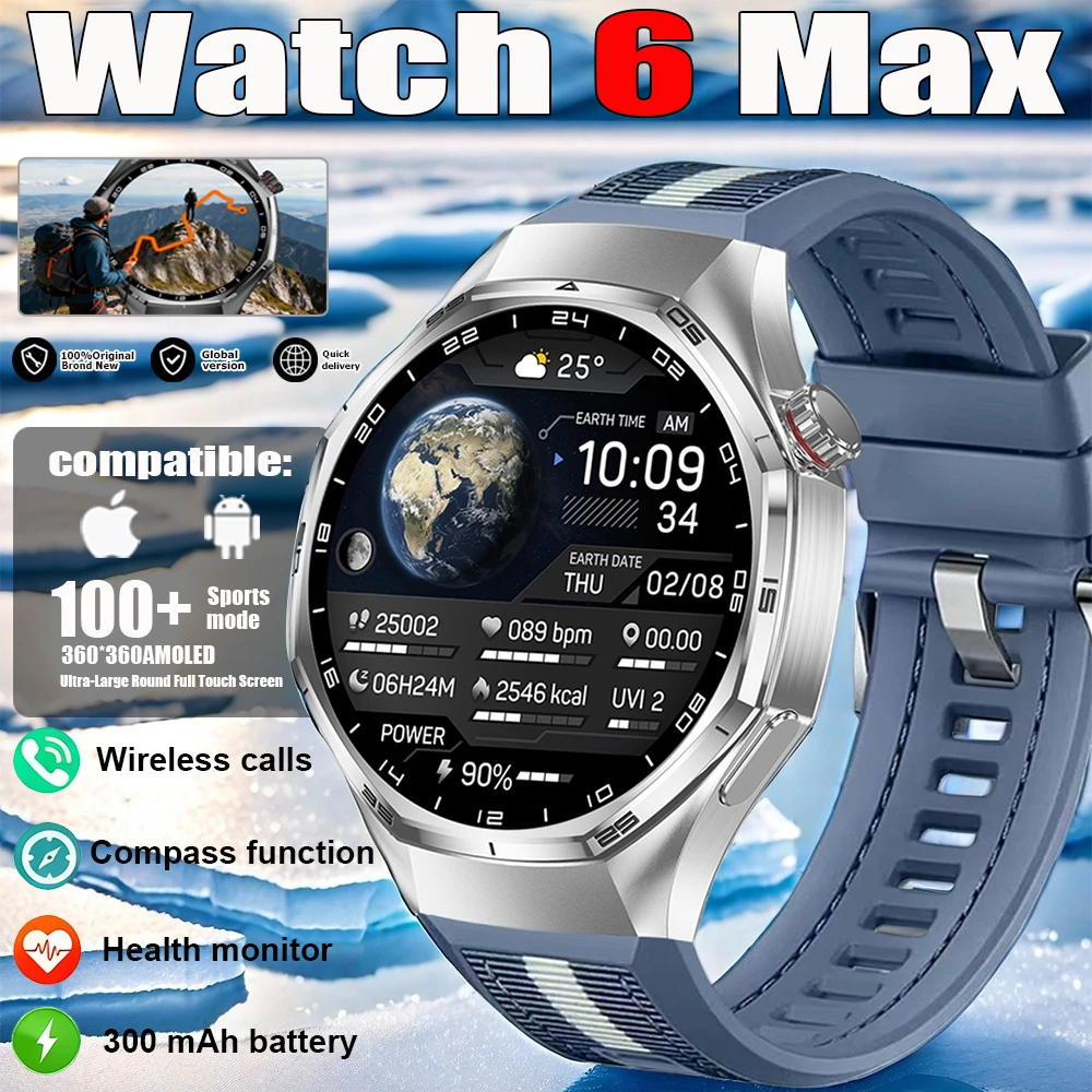 

2025New GT6 Pro Smart Watch Men HD AMOLED Screen GPS Motion trajectory HeartRate Bluetooth Call 1.52" SmartWatch IP68 waterproof