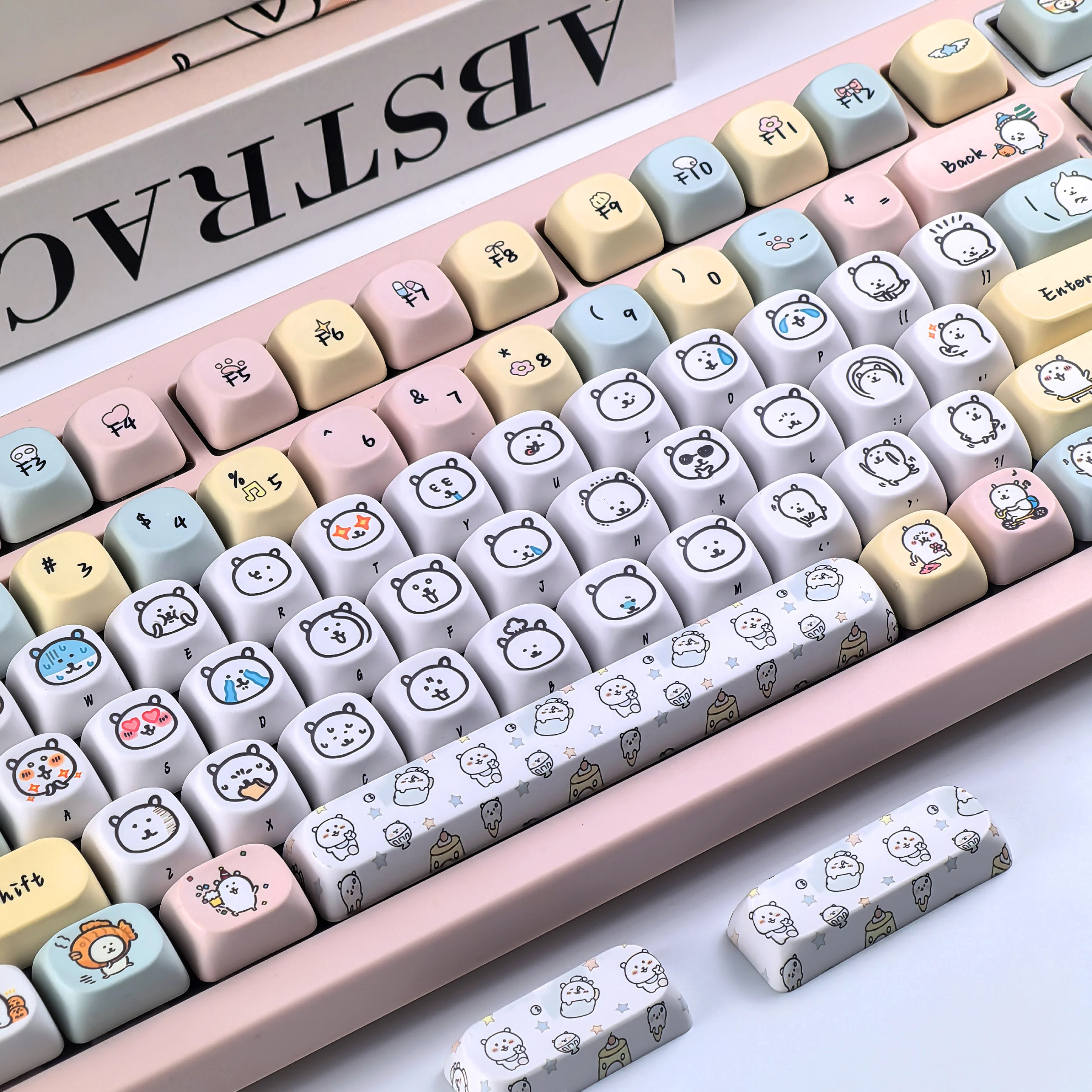 MAIMOOO Anime Keycaps MOA White Bear PBT  Cute Alice ISO Layout AJAZZ AULA F75 Customization Keyboard Keycap