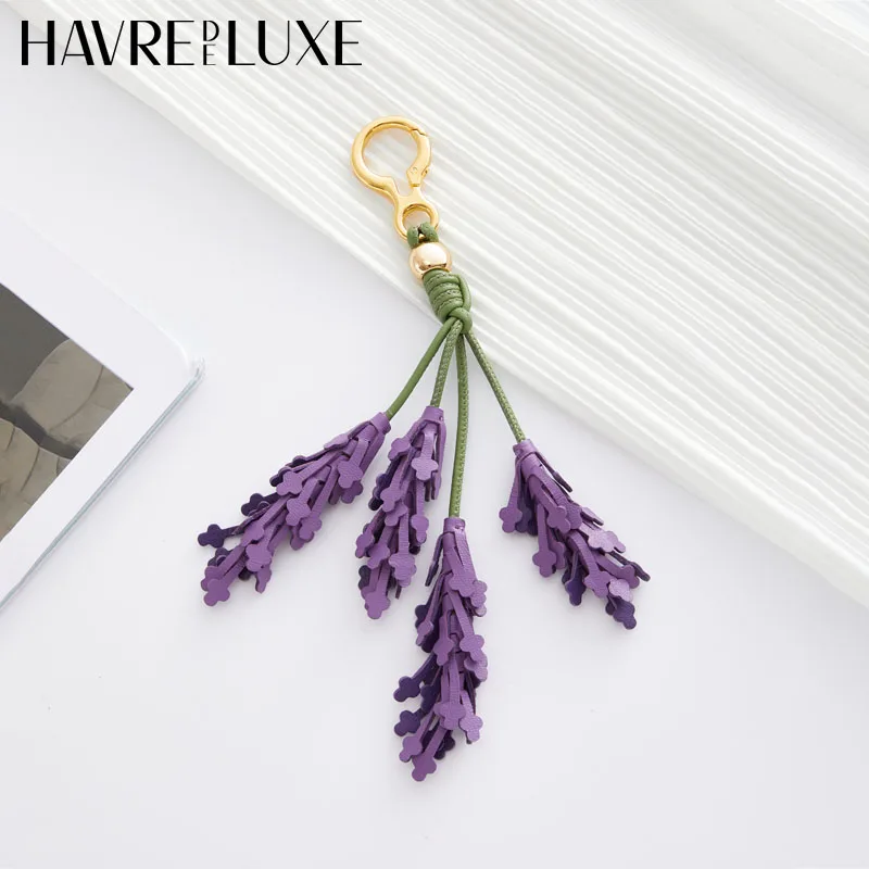 Lavender Leather Bag Charm for Women Bag Purple Flower Keychain Bag Pendant Decoration High Luxury Girl Gift Bag Accessories