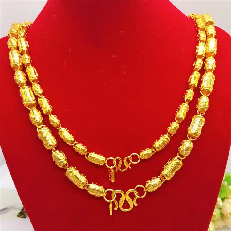 Luxury 24K 9999 Pure Gold real gold Men's Tianzhijiaozi Necklace Hollow Men's Generous Necklace