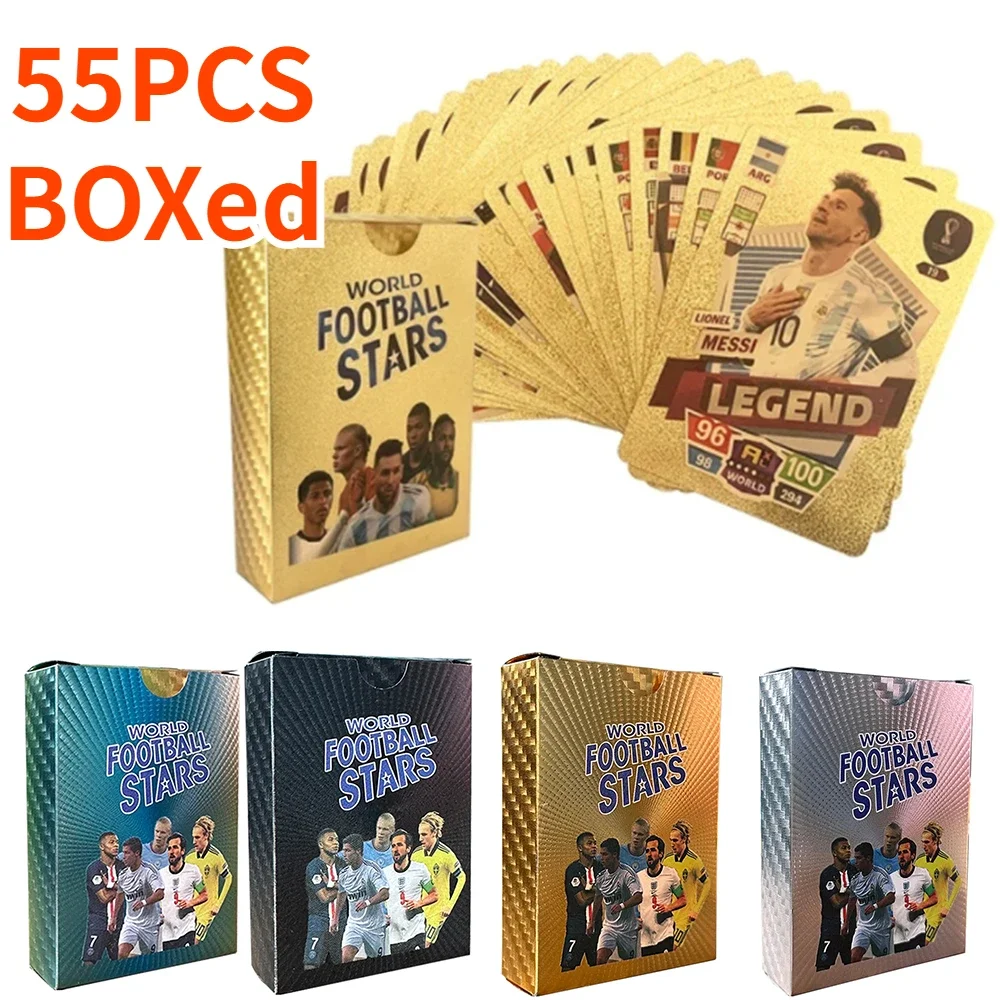 World Football Stars 27~55 Pcs Limited Edition Colourful Gold Silver Black Cards Plastic Material Football Player Toys Card