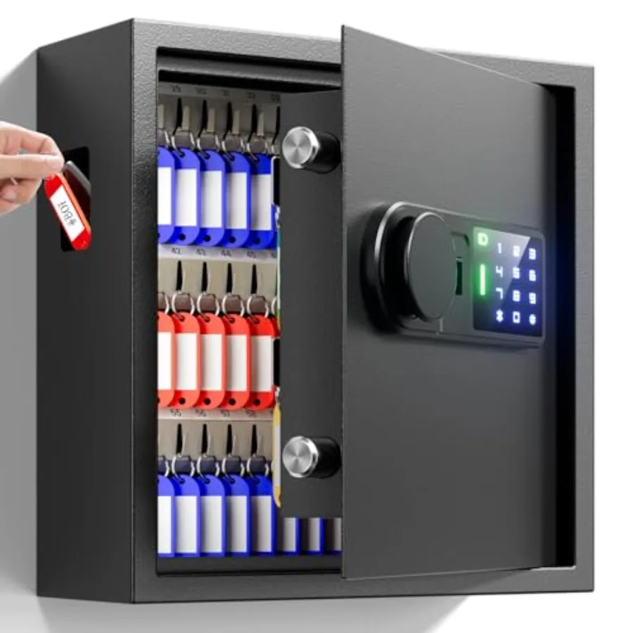 

65-Key Electronic Key Safe Lock Box Anti-Theft Deposit Slot and Key Retrieval Tags Wall-Mount Key Cabinet for Home and OfficeKe