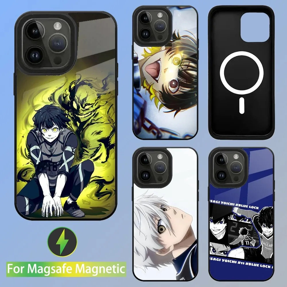 Anime Blue L-Lock Phone Case For iPhone 16,15,14,13,12,11,Plus,Pro,Max Mini Magsafe Magnetic Wireless Charging