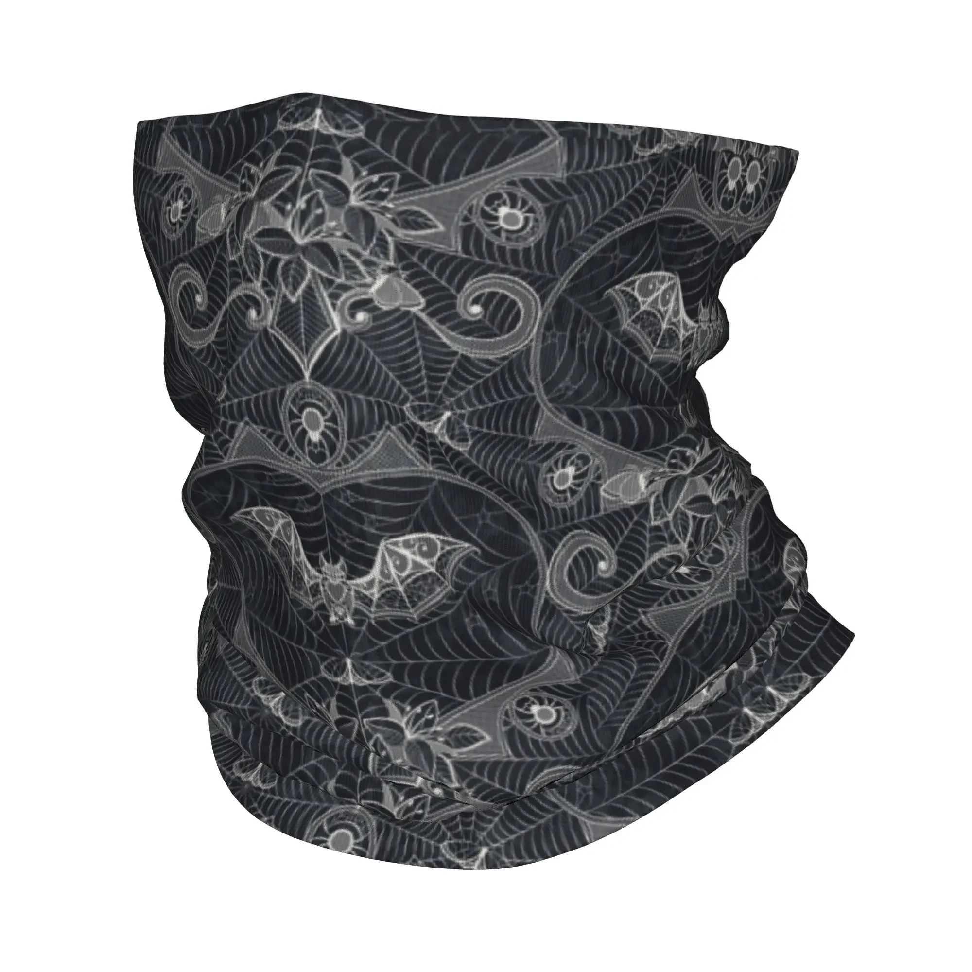 Halloween Witch Bats Bandana Neck Gaiter Windproof Face Scarf Cover Men Women Gothic Halloween Lace Headwear Tube Balaclava