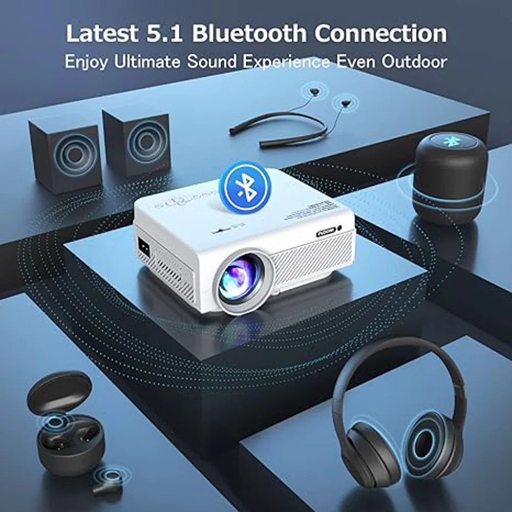 Projector with WiFi and Bluetooth, portable movie projector with screen and up to 300 inches