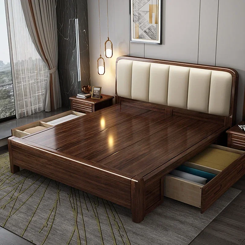 #Nature Simple European Bed Large High End Bedroom Human Double Bed Headboards Modern Wooden Meubles De Chambre Furniture