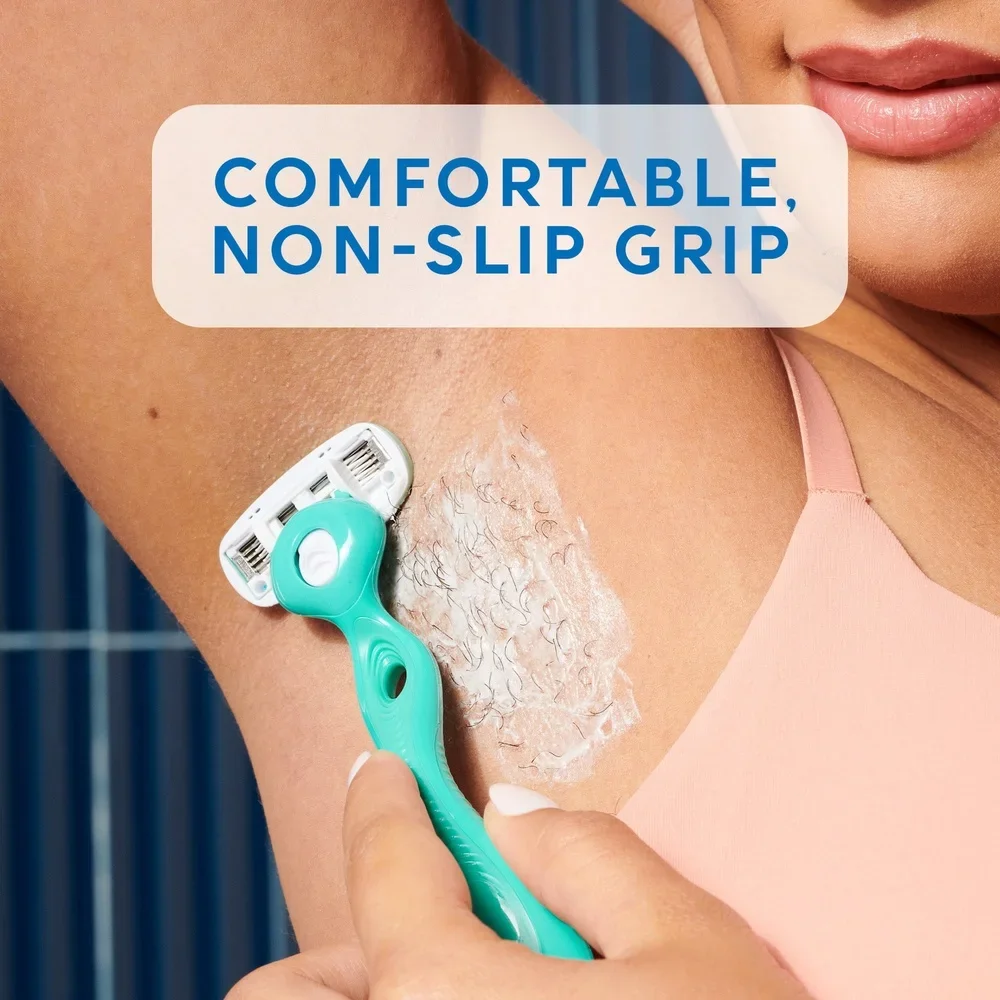 ماكينة حلاقة نسائية من هيدرو سيلك 5 شفرات استشعار منحنية مصل ترطيب هيبوالرجينيك 1 مقبض 2 خراطيش بديلة