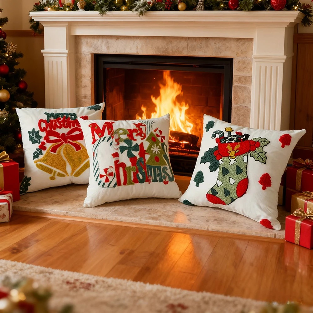 45x45cm Merry Christmas Santa Claus Bell Letter Cushion Cover Festival New Year Home Pillow Covers Decorative Sofa Bedroom natal