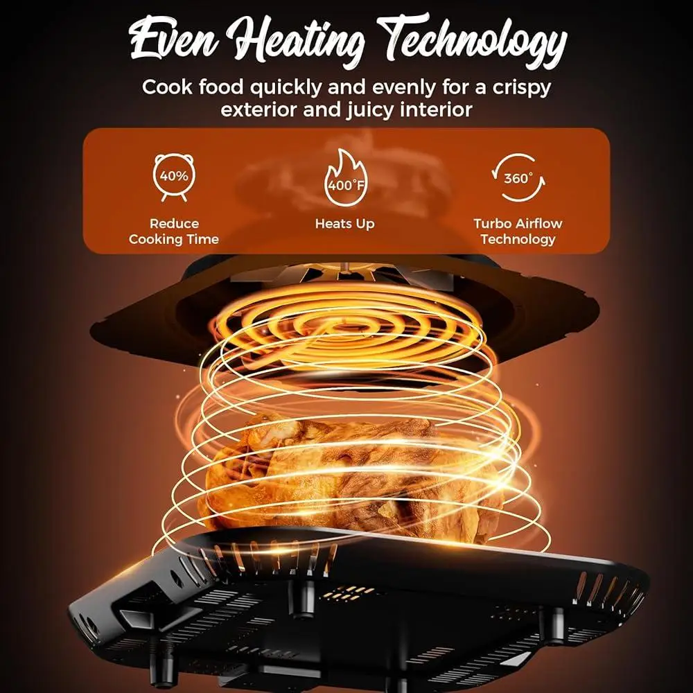 Freidora de aire de 8 cuartos con ventana de visualización 8 preestablecimientos Control de un toque 360 °   Características de seguridad antiadherentes del flujo de aire Turbo Fácil limpieza