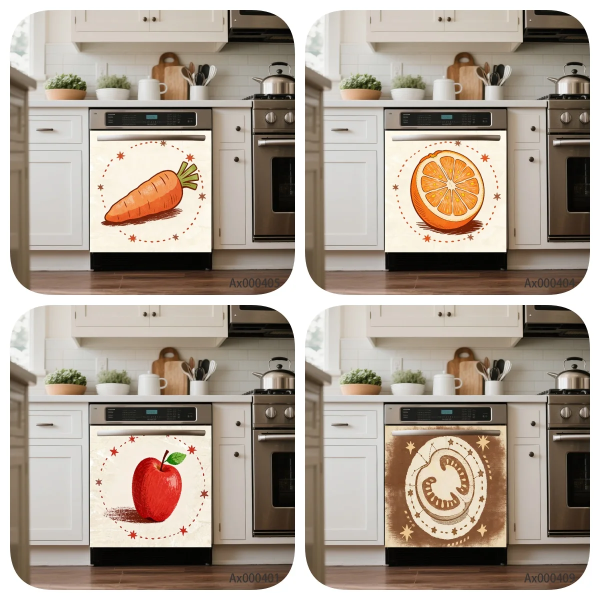 Vintage Carrot Orange Dishwasher Decor Sticker Cut-to-Fit Decals for Kitchen Dish-washing Machine Cabinets Aesthetics Decor