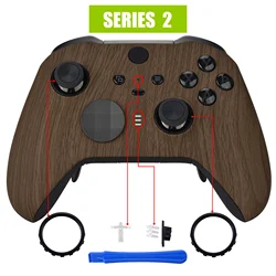 eXtremeRate Soft Touch Faceplate Front Housing Shell Repair Kit for Xbox One Elite Series 2 Controller Model 1797 - Wood Grain