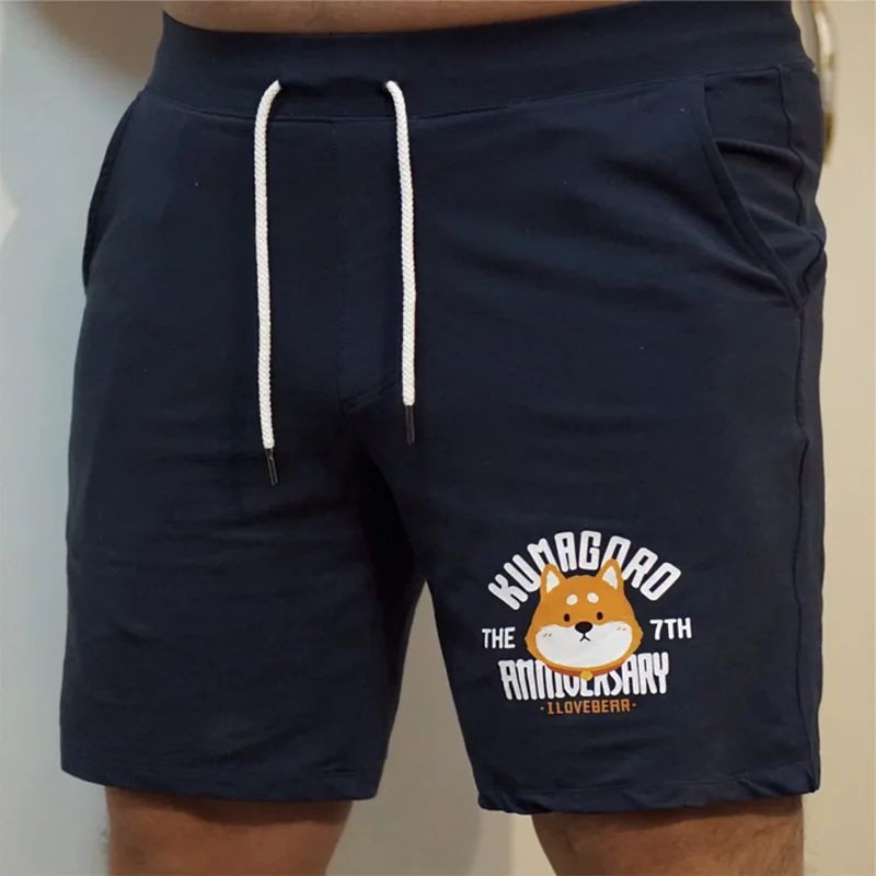 Limited Edition Cute Rag Bear Board Shorts, Men's Cotton Beach Short, Dogie Bear Gay Gym Fitness Pants, Gray/Navy S M L XL XXL