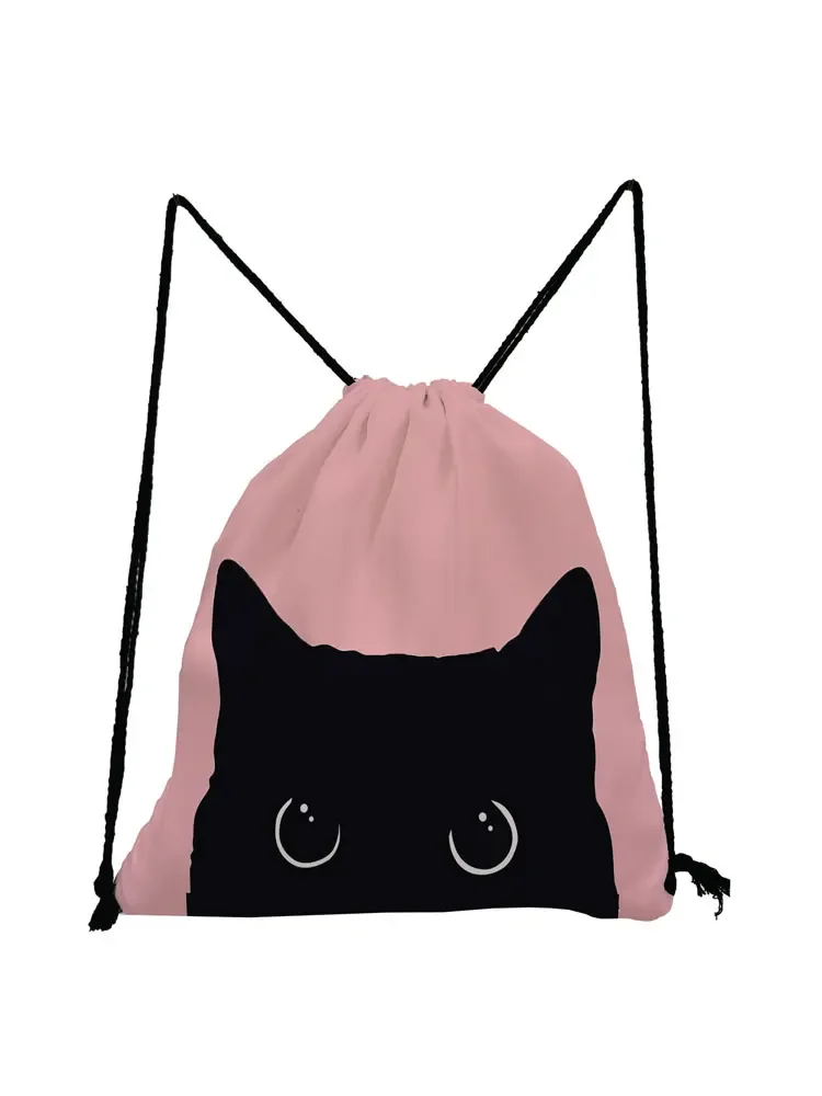 Mochila con cordón para mujer, bolsa de gimnasio con estampado de gato, portátil, para ir de compras, bolso de zapatos escolar a la moda para niña, patrón personalizado