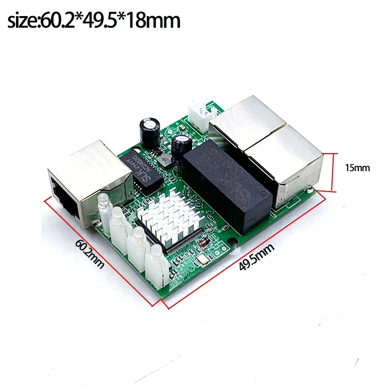 Módulo Mini PCBA Switch Ethernet, 3 Portas Networkmini, 10 Mbps, 100 Mbps, 1000Mbps, 5V-12V