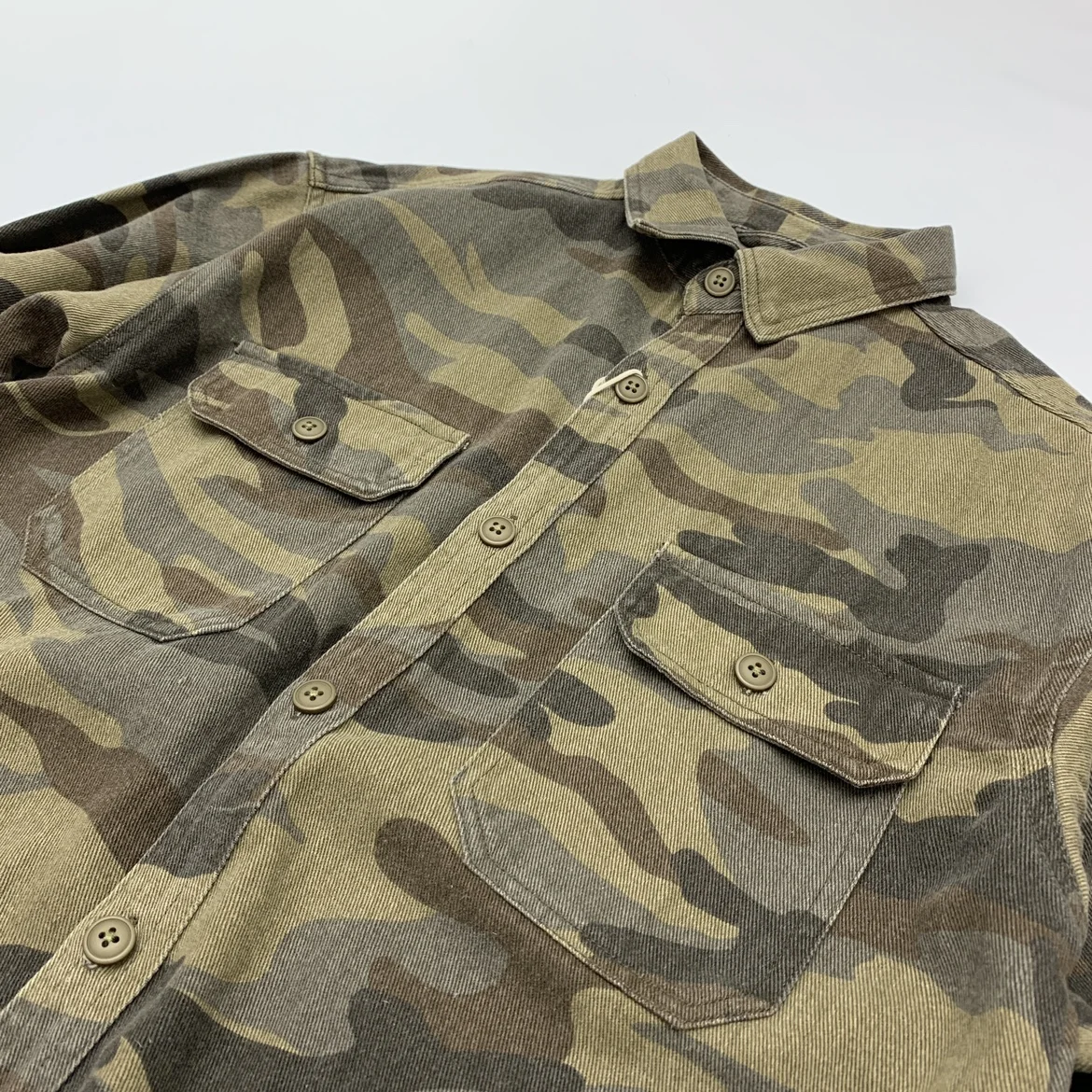 Retro Heavyweight Camouflage Cotton Men\'s Shirts Washed Blouses American Amekaji Vintage Casual Cargo Workwear Clothing Tops