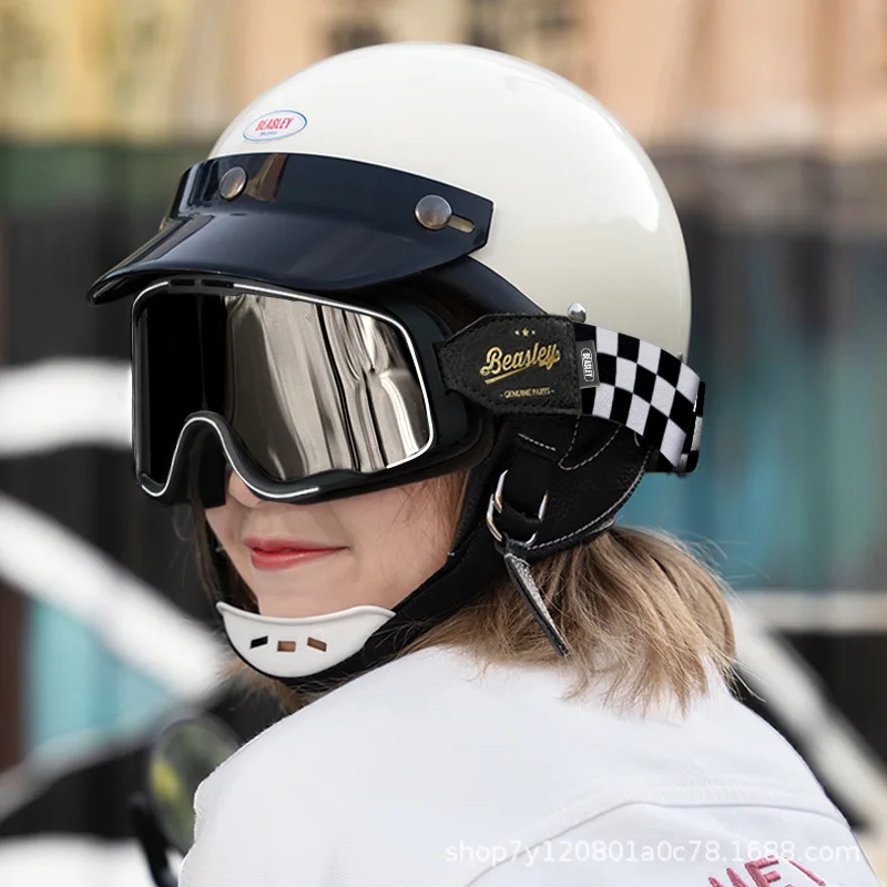 Retro Half-face Motorcycle Helmets Vintage Locomotive Motorbike Safety Cap for Adults Moto Scooter Helmet with Size M-XXL