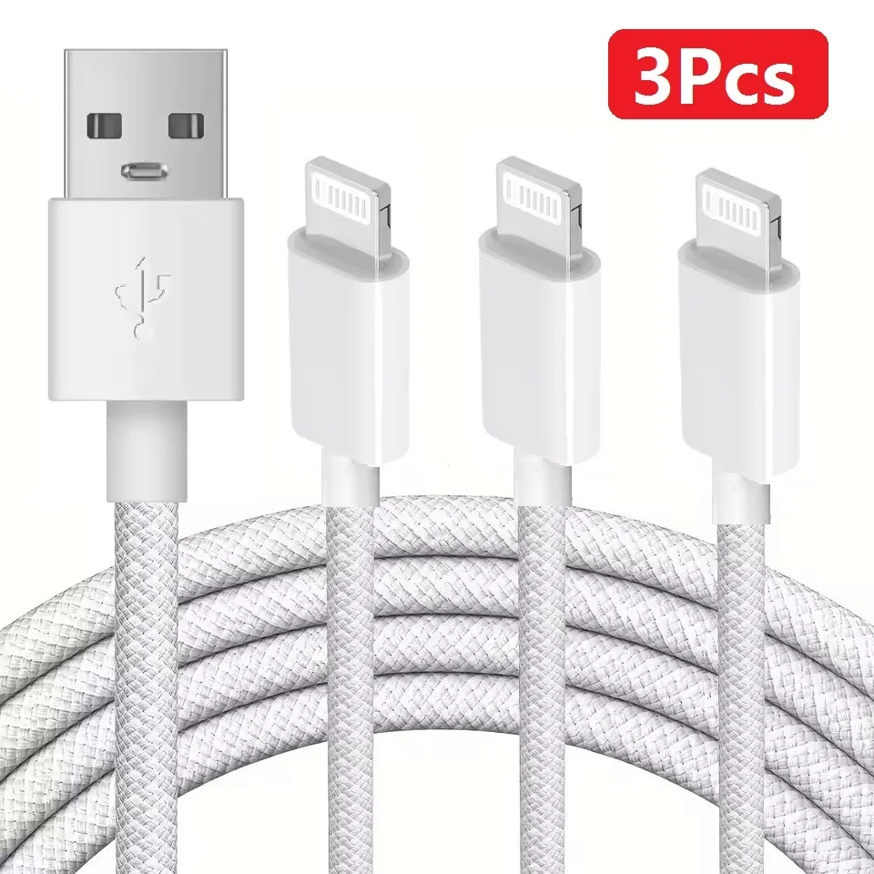 

3Pcs Nylon Braided Quick Charger Data Cable For iPhone 14 13 12 Pro Max AirPods iPad Fast Charging