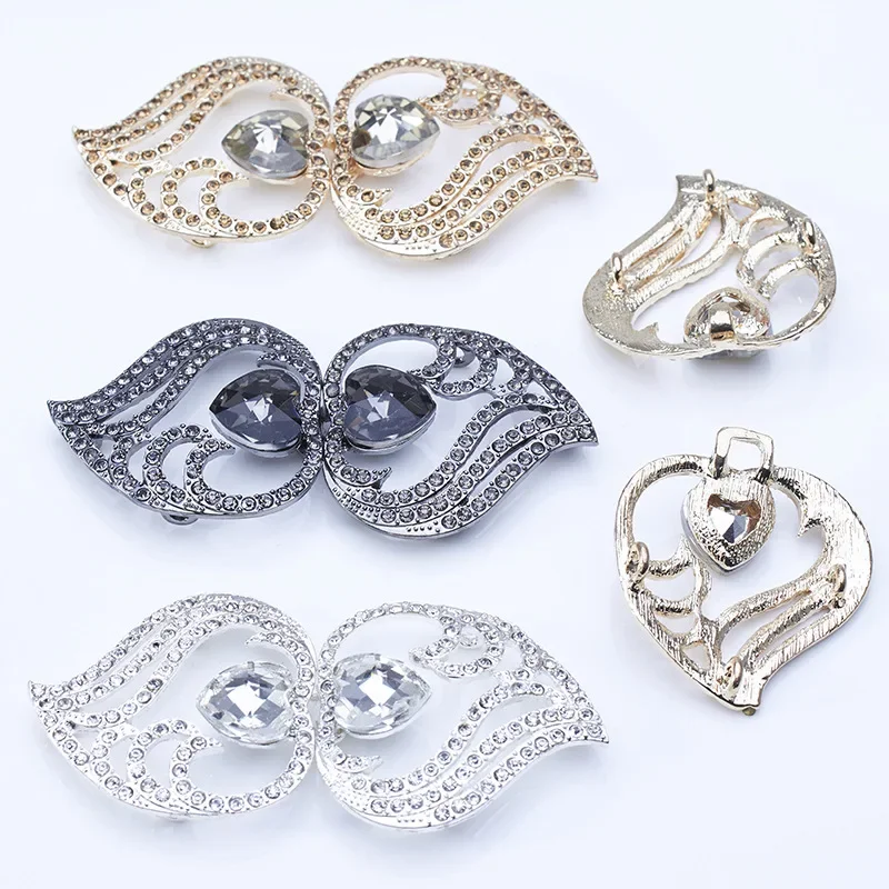 Fashion High-end Rhinestone Double Buckle Buckle Mink Fur Coat Decorative Button Accessories 2pcs/bag