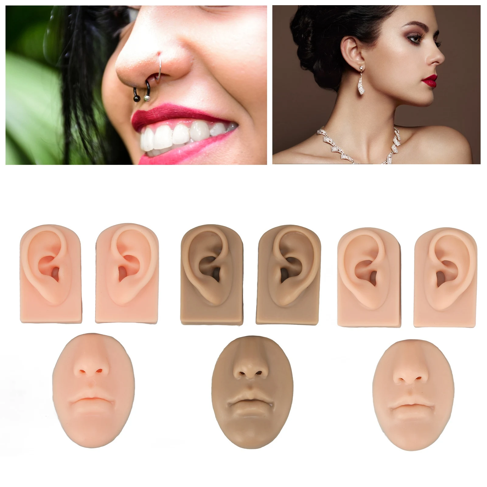 

3D Nose and Mouth Model Silicone Ear Model Simulation Display Props for Piercing Suture Practice Display Nose Model
