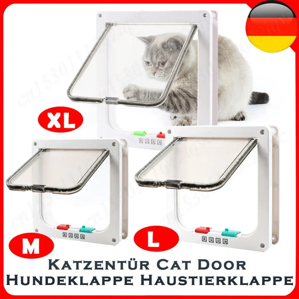 ABS Cat Flap Door with 4 Way Security Lock Cat Plastic Gate Puppy Safety Gate For Dog Cat Kitten Dog Cat Flap Door Pet Supplies