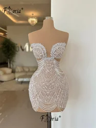 Sheer Pearls Cocktail Dress with Tassel Fringes Ivory Sequin Beaded Short Prom Dresses vestidos de gala Graduation Homecoming