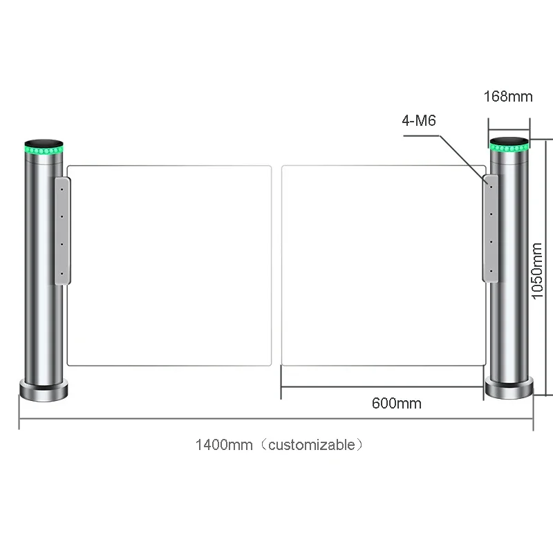 Automatic Cylinder Acrylic Arm Swing Turnstile Gate with Face Recognition Fingerprint Access Control Device