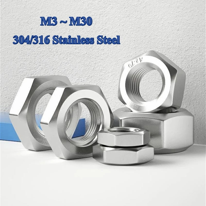 

M3~M30 304/316 Stainless Steel Metric Threaded Hex Hexagon Jam Nut