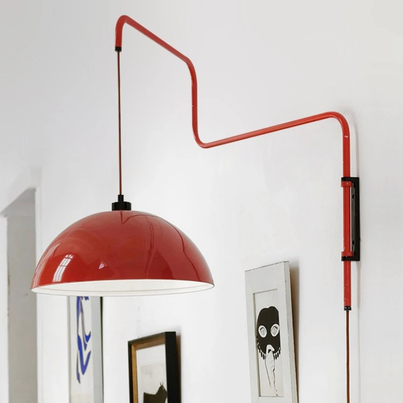 Modern Red Metal Wall Lamp Long Arm Bedroom Reading socket Lamp with E27 Bulb plug livingroom lighting Sconce Home Decoration