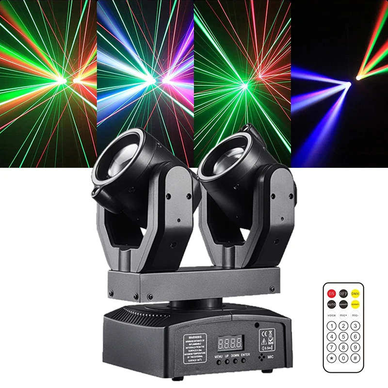 

Светодиодный диско-свет DMX с двумя головками, вращающийся прожектор, лазерные эффекты для диджеев, сценическое освещение с пультом ДУ, свет для ночных клубов и танцевальных вечеринок