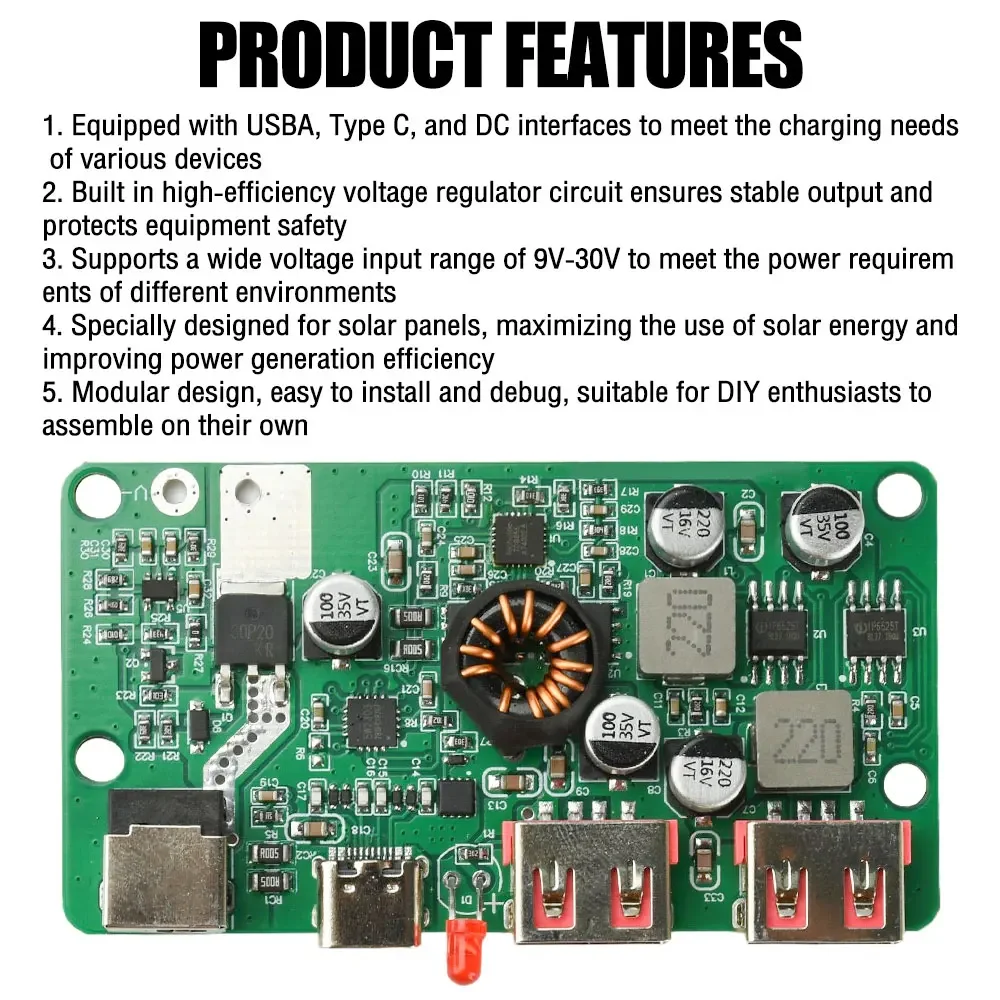 PD 100W Solar-Spannungsregler-Controller mit Typ-C PD & Dual-USB-Schnellladung für Solarpanels DIY-Strommodul – Detail 7