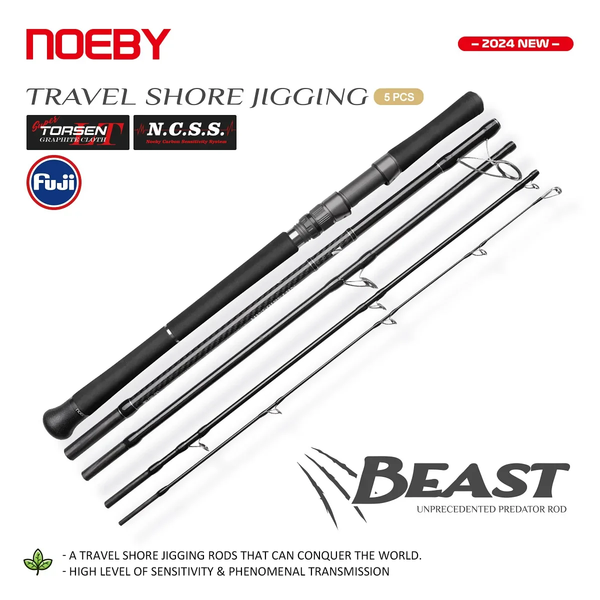 NOEBY BEAST Travel Shore Jigging Rod 2.7m 2.9m 5 Section Drag 9kg/10kg Spinning Rod Lure Weight 80g Fishing Gear and Equipment