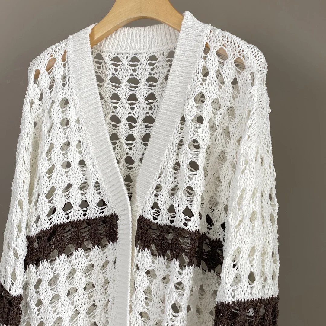 Novedad de primavera y verano para mujer, suéter de punto calado, cárdigan Vintage de manga larga, Top que combina con todo