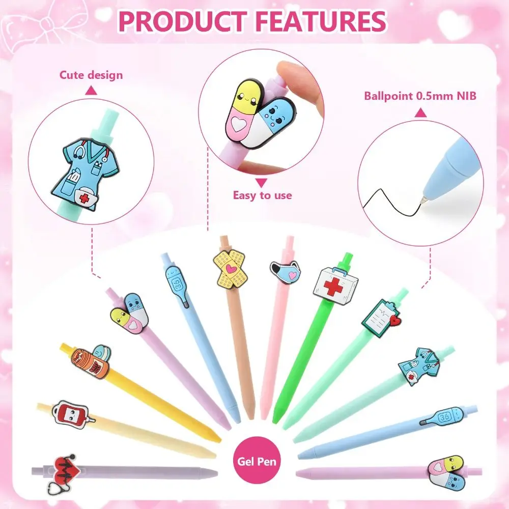 

48 Pcs Pink Bow Theme Retractable Badge Reels Gel Pen Included 48pcs Set Nurse Appreciation Gift Set Organza Bag Thank You Cards