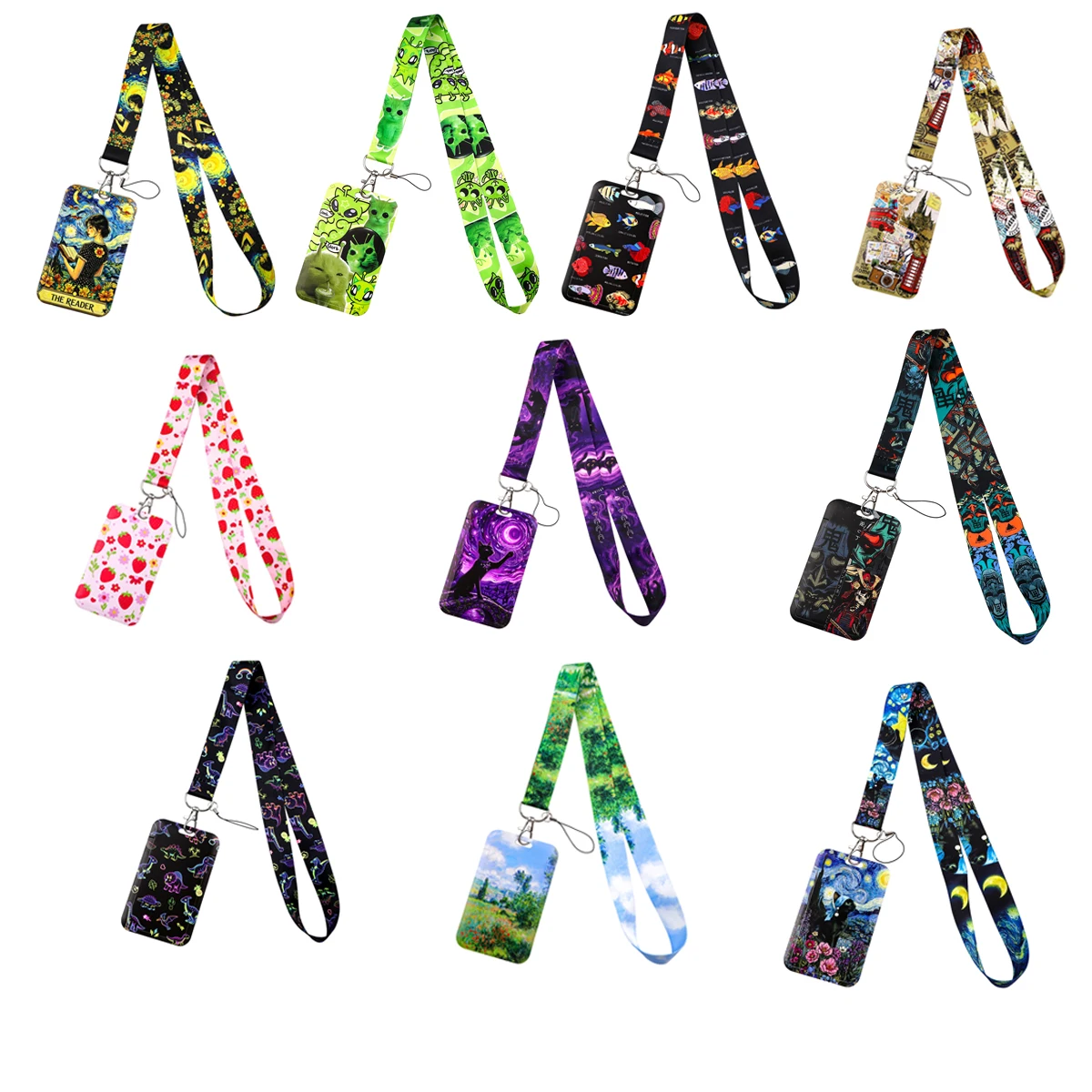 Multicolor Art Print Lanyard with Card Neck Strap ID Badge Keychain for Students Office School Work Accessories Gifts